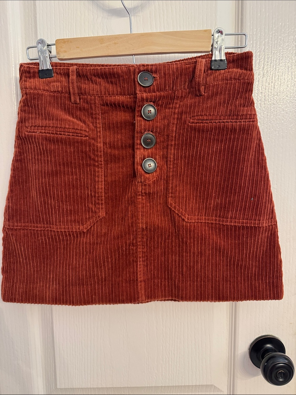 Zara Rust Corduroy Button-Front Mini Skirt